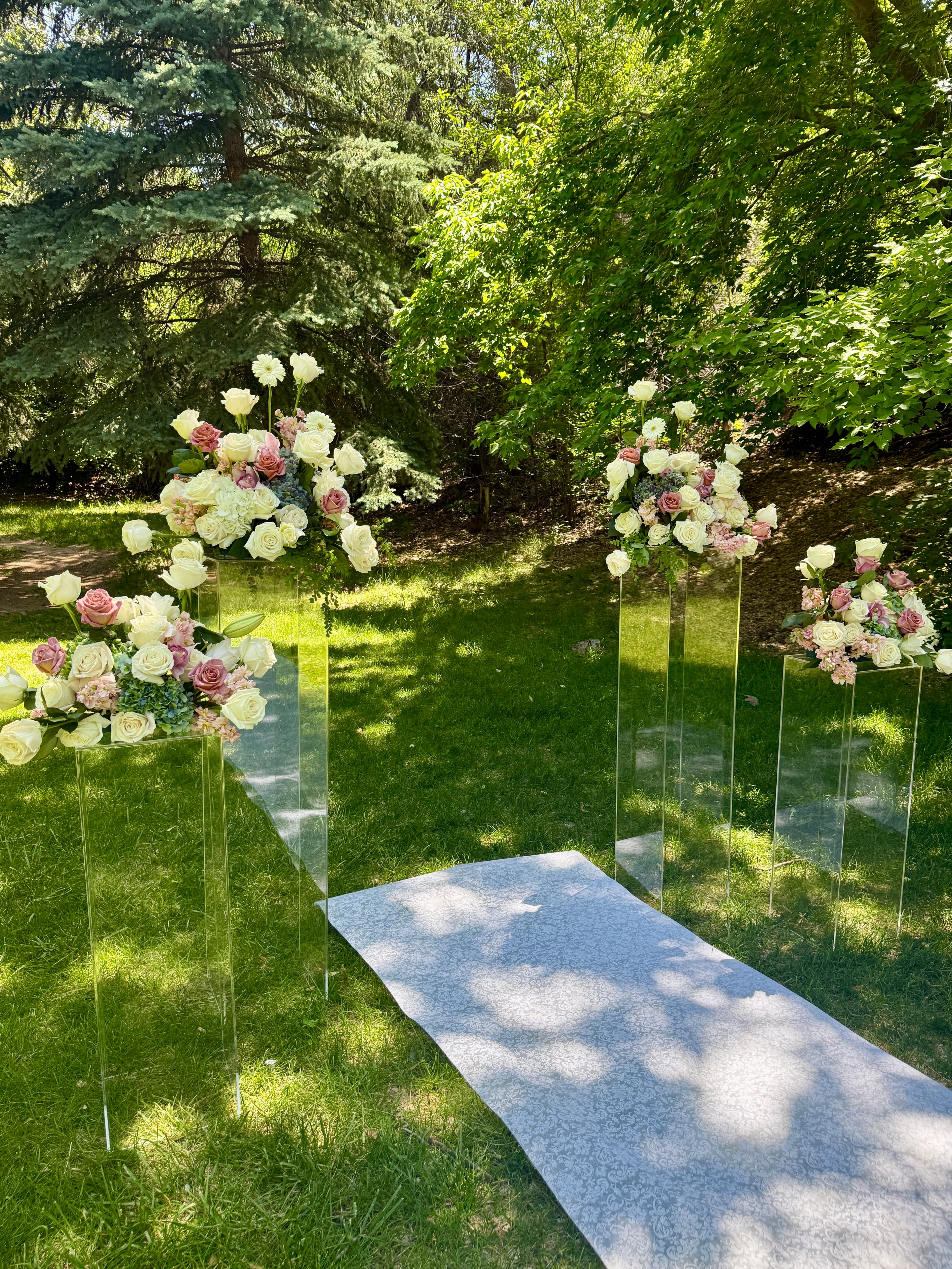 Elegant wedding reception table with floral centerpieces